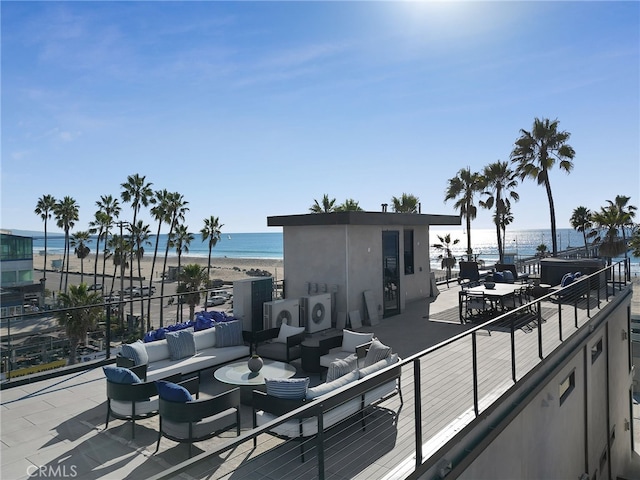 3011 Ocean Front Walk, Venice, CA 90291 - view of patio with an outdoor hangout area, a view of the beach, a water view, and a balcony
