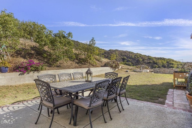 view of patio featuring a mountain view