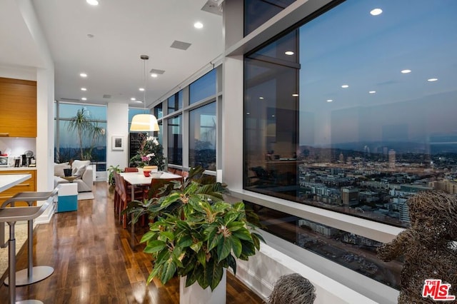 interior space featuring dark hardwood / wood-style floors and expansive windows