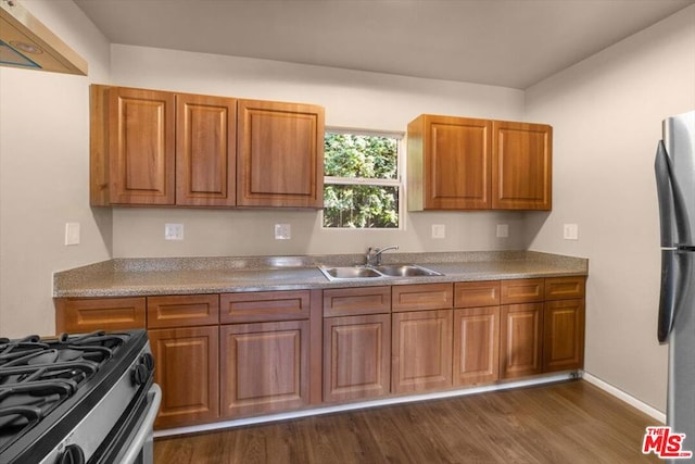 kitchen featuring dark hardwood / wood-style flooring, sink, and stainless steel appliances