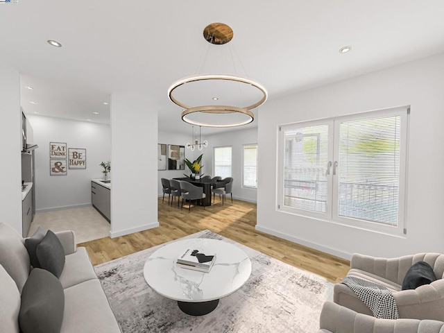 living room with light wood-type flooring