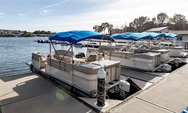 view of dock with a water view