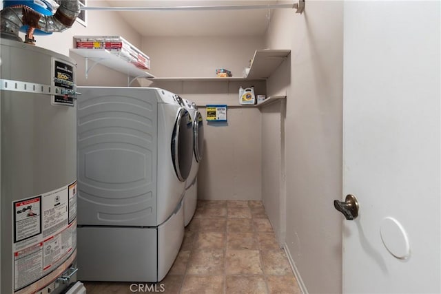 laundry room with washing machine and dryer and strapped water heater