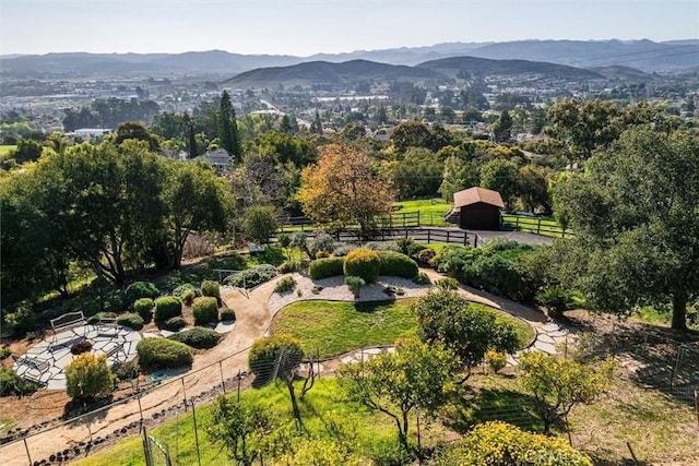 bird's eye view with a mountain view