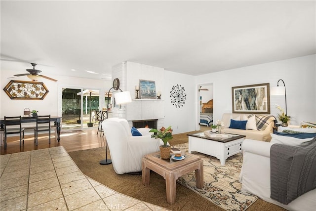 living room with ceiling fan