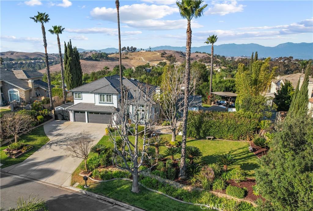 birds eye view of property featuring a mountain view