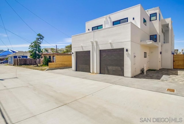 exterior space with a garage