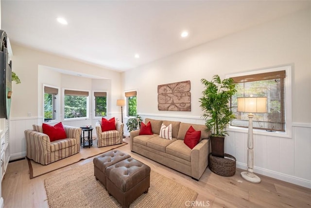 living room with light hardwood / wood-style flooring