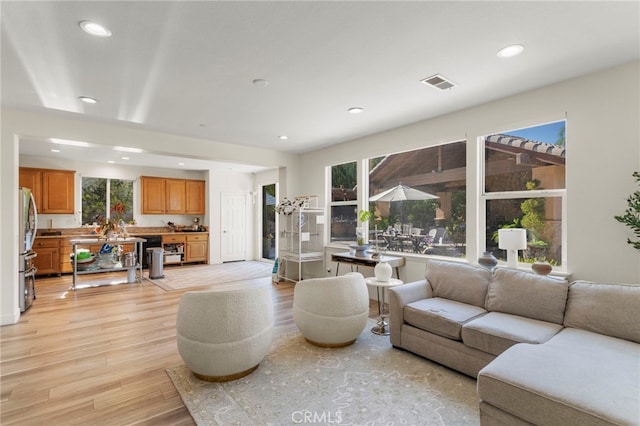 living room with light wood-type flooring