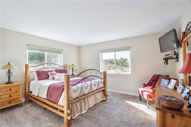 carpeted bedroom featuring multiple windows