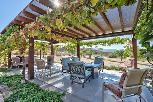 view of patio featuring a mountain view