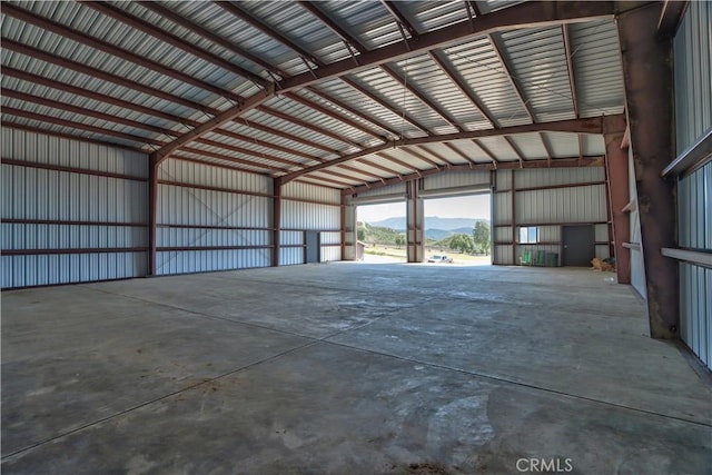 garage featuring a mountain view