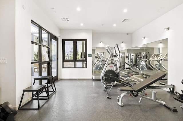 workout area featuring french doors