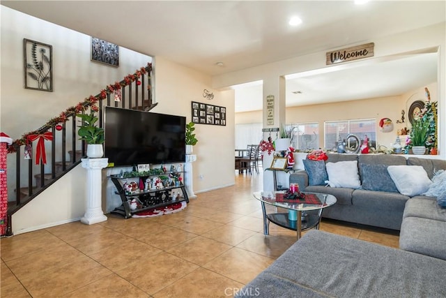 view of tiled living room