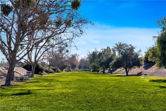 view of property's community featuring a lawn