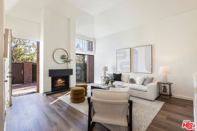 living room featuring dark hardwood / wood-style flooring