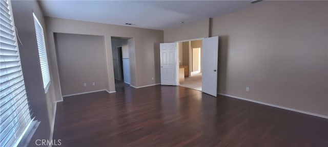 unfurnished room with dark hardwood / wood-style floors