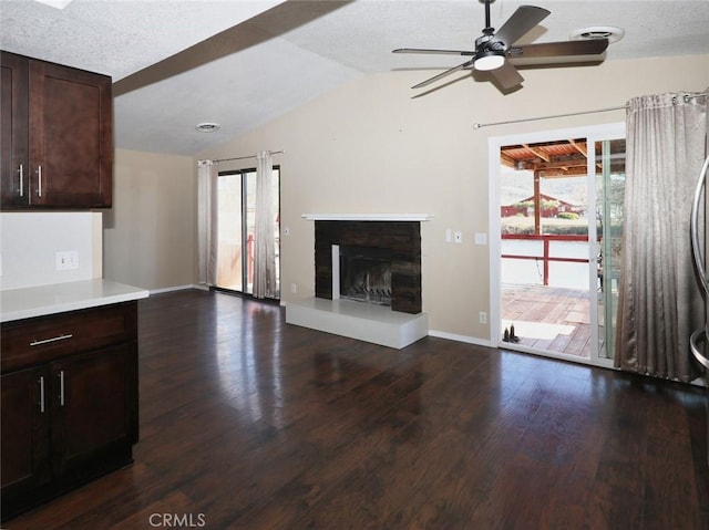 kitchen featuring vaulted ceiling, a healthy amount of sunlight, and dark brown cabinets