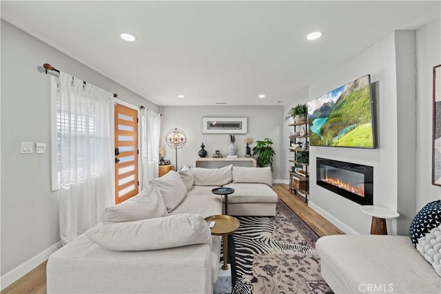 living room featuring light wood-type flooring