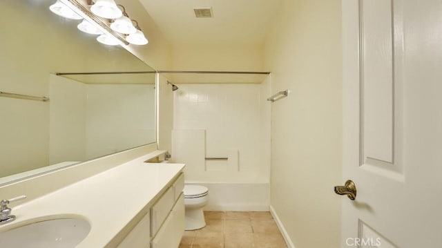 full bathroom featuring toilet, vanity, tile patterned flooring, and tub / shower combination