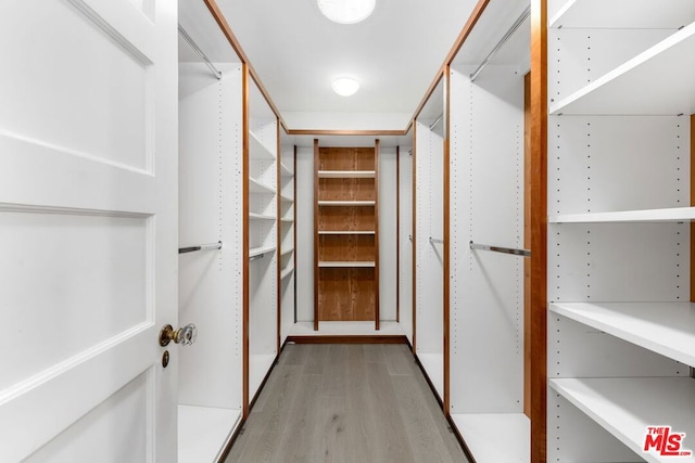 walk in closet with light wood-type flooring