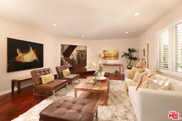 living room featuring dark hardwood / wood-style flooring