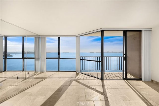 interior space featuring a water view