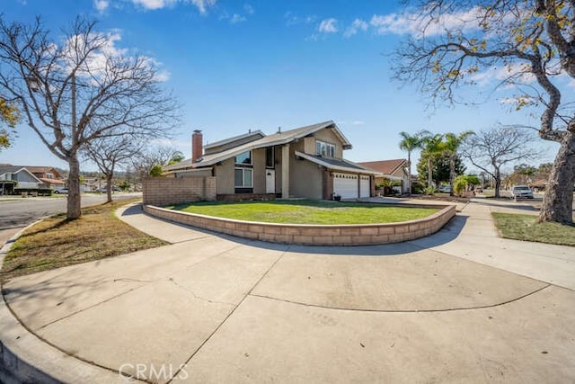 view of property exterior featuring a lawn and a garage