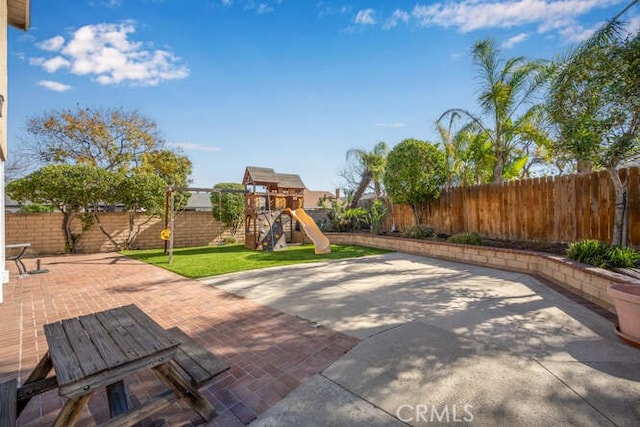 view of patio / terrace featuring a playground