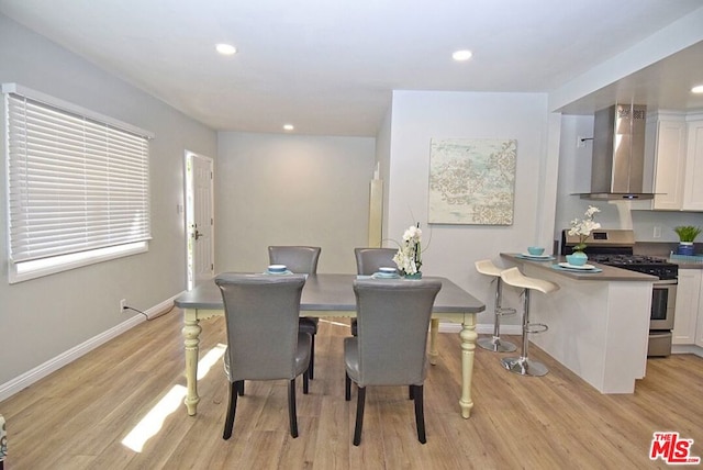 dining space with light hardwood / wood-style flooring