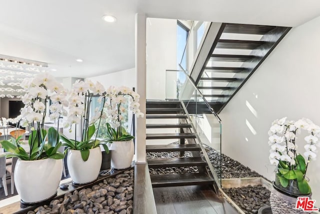 staircase with wood-type flooring