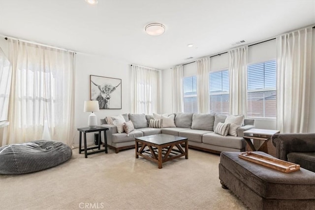 living room with light carpet