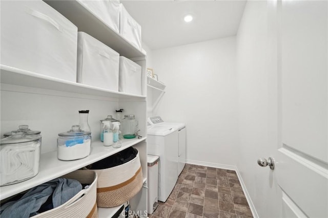 34495 Agave Dr Unit 1103, Winchester, CA 92596 - clothes washing area with laundry area, stone finish floor, washer and clothes dryer, and baseboards