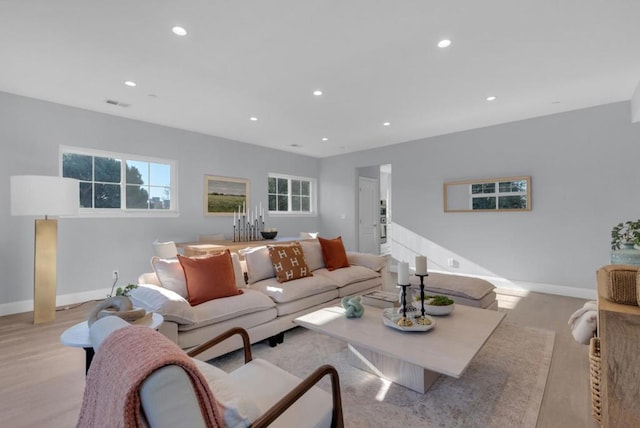 living room with light wood-type flooring