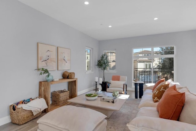 living room featuring light hardwood / wood-style floors and plenty of natural light