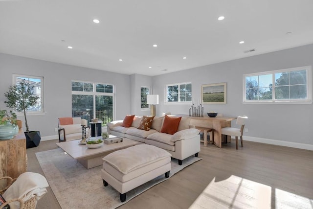 living room with light hardwood / wood-style floors