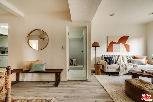 sitting room with light hardwood / wood-style floors