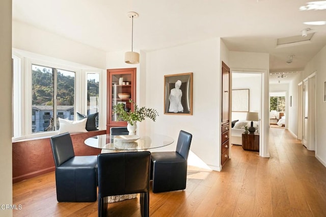 dining room with plenty of natural light and light hardwood / wood-style flooring