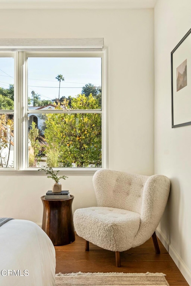 sitting room with a wealth of natural light and wood-type flooring