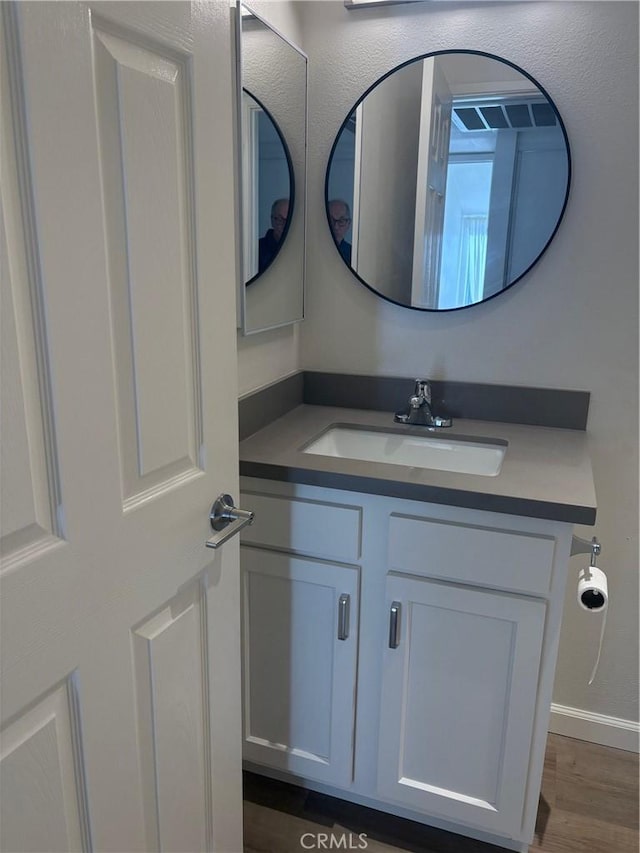 bathroom featuring wood-type flooring and vanity