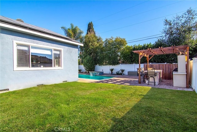 view of yard with a pergola, a patio area, and a fenced in pool