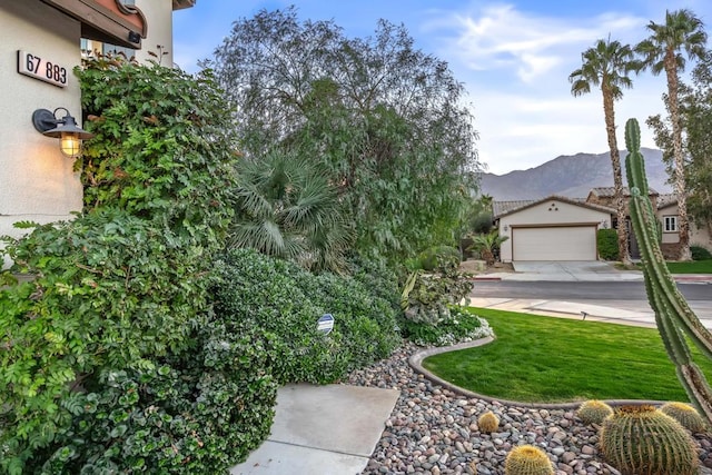 exterior space featuring a mountain view and a front lawn