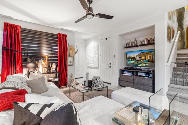 living room with ceiling fan