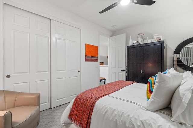 bedroom with a closet and ceiling fan