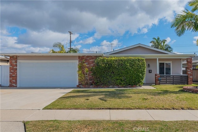 ranch-style house with a garage and a front lawn