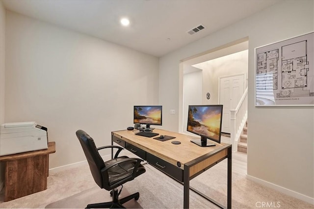 office featuring light carpet