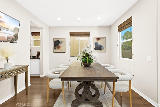 dining area with dark hardwood / wood-style floors