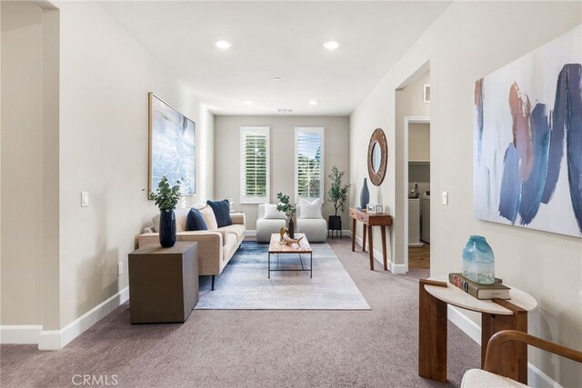 living room featuring carpet flooring