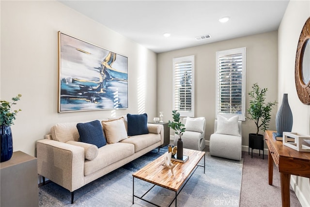 living room with carpet flooring