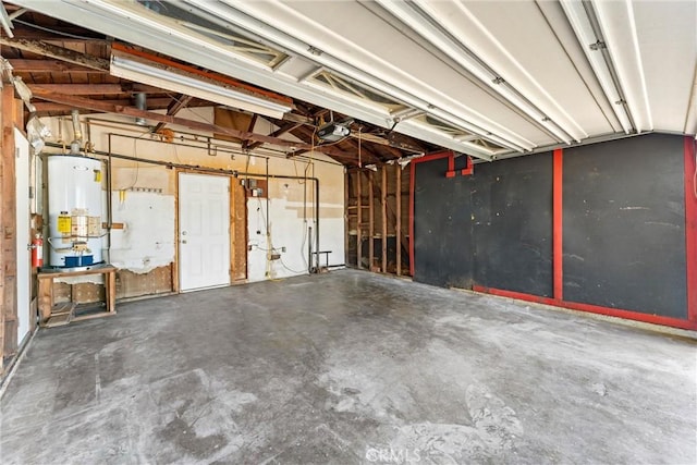 garage with a garage door opener and gas water heater